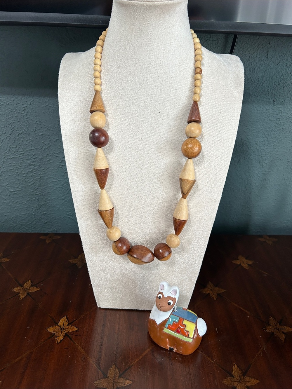 Handcrafted Wooden Bead Necklace in Natural Brown and Tan